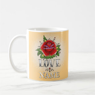 Taza De Café Cambiar nombre Añadir texto Rojo Tattoo AMOR