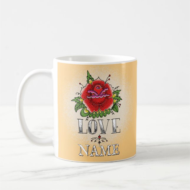 Taza De Café Cambiar nombre Añadir texto Rojo Tattoo AMOR (Izquierda)