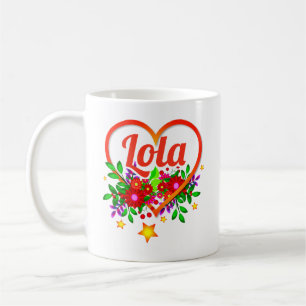 Taza De Café Cambiar nombre de abuela - Lola - Corazón y flores