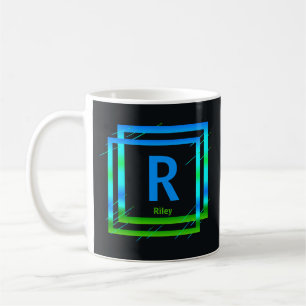 Taza De Café Cambiar nombre inicial Añadir nombre azul cuadrado