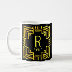Taza De Café Cambiar nombre inicial Línea geométrica de oro Q R