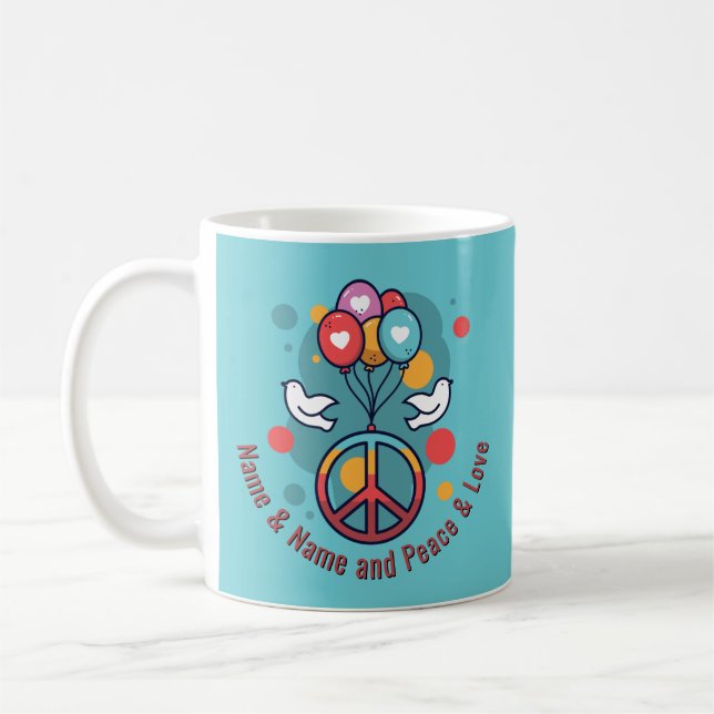 Taza De Café Cambiar nombre Texto Paz Amar a Boho Hippie Doves (Izquierda)
