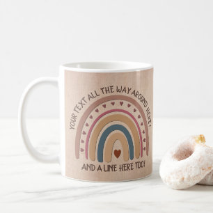 Taza De Café Cambiar texto Añadir nombre Boho Arcoiris Corazón 