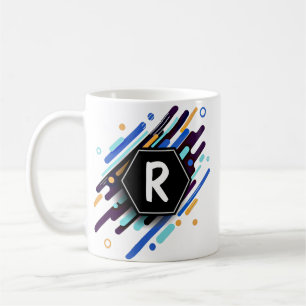 Taza De Café Cambio a cualquier inicial sobre pintura azul - R