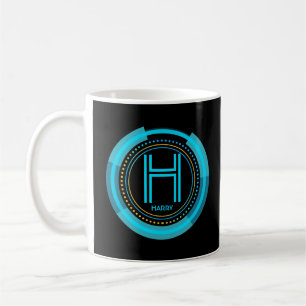 Taza De Café Cambio Inicial Agregar Nombre Futurista Tech E F G