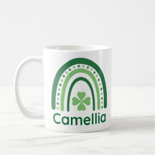 Taza De Café Camellia Nombre Trébol Boho Arcoíris
