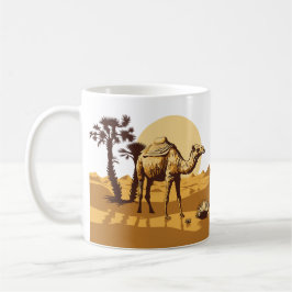 Taza De Café Camello, desierto, palmeras y sol