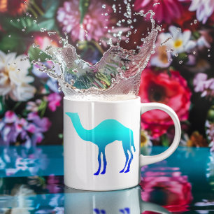 Taza De Café Camello Silueta Ombre Azul Acuático