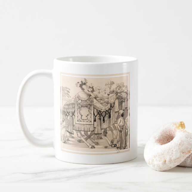 Taza De Café Camellos Caminando Vestidos Con Vestido (Con donut)