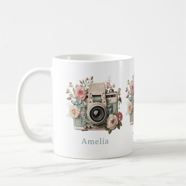 Taza De Café Camera with Flowers Retro Pastel Image (Izquierda)