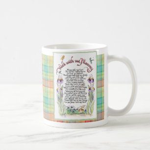 Taza De Café Camina conmigo la mamá, poema, Calligraphied