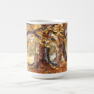 Taza De Café Camino otoñal con árboles y hojas