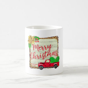 Taza De Café Camión clásico de Navidades rojos y árboles navide