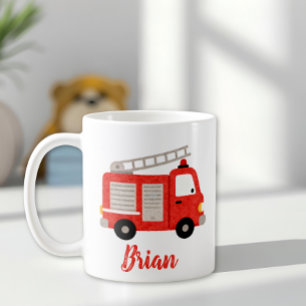 Taza De Café Camión de bomberos personalizado con acuarela ador