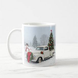 Taza De Café Camión de época con árbol de Navidad y muñeco de n