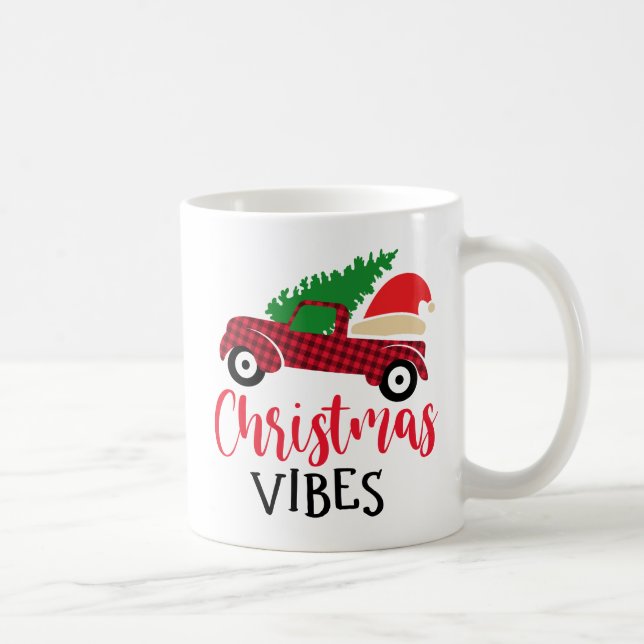 Taza De Café Camión de Navidades Rústicos del patrón rojo negro (Derecha)