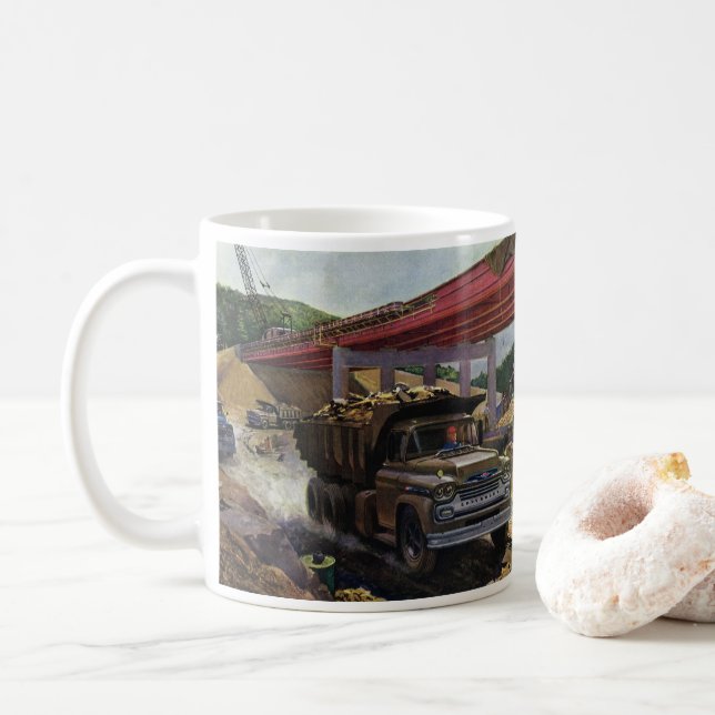 Taza De Café Camión de volcado de negocios de época en un lugar (Con donut)