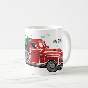 Taza De Café Camión del vintage del navidad con los copos de