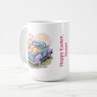 Taza De Café Camión Retro Verde Azul y Morado con Huevos de Pas