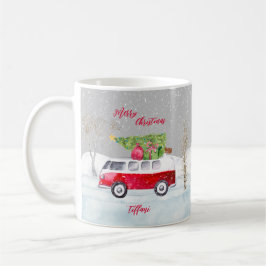 Taza De Café Camión Rojo Feliz Navidad Gris