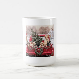Taza De Café Camión Rojo Retro Navidades Con Perros De Cachorr