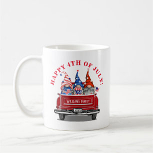 Taza De Café Camión Rojo Vintage Patriótico Gnome 4 de julio