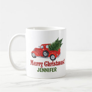Taza De Café Camión rojo y árbol personalizados