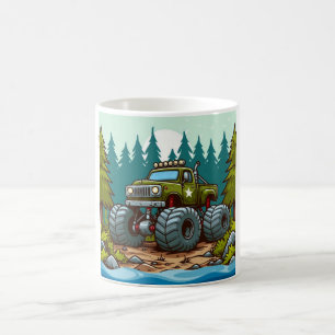 Taza De Café Camión verde monstruo en el bosque