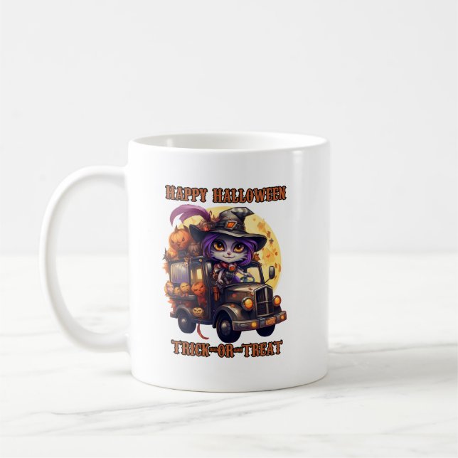 Taza De Café Camionero de Halloween para gatos de bruja niños d (Izquierda)