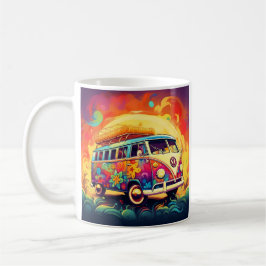 Taza De Café camioneta hippie abstracta colorida