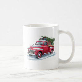 Taza De Café Camioneta Roja y Árbol de Navidad