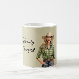 Taza De Café Camisa de cuadros verde Hola Vaquera rubia femenin