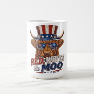 Taza De Café Camisa Roja Blanca y Moo Vaca Highland - Divertida