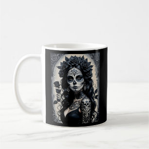 Taza De Café Camisa Tattoo Rosa de la Cránula de Azúcar Gótica