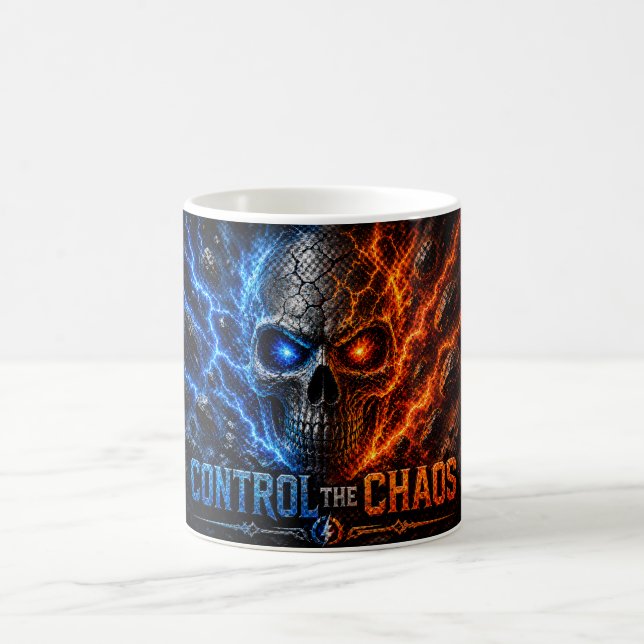Taza De Café Camiseta 3D Cráneo Fuego vs Hielo – (Centro)