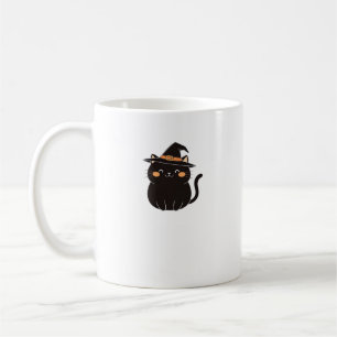 Taza De Café Camiseta clásica de gato negro lindo en sombrero d