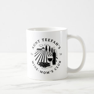 Taza De Café Camiseta Club de Vino de Tía para Mamás - Negro