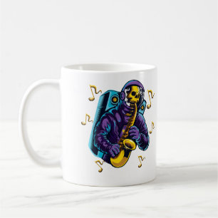 Taza De Café Camiseta de astronauta calavera tocando saxofón en