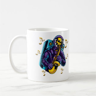 Taza De Café Camiseta de astronauta calavera tocando saxofón en