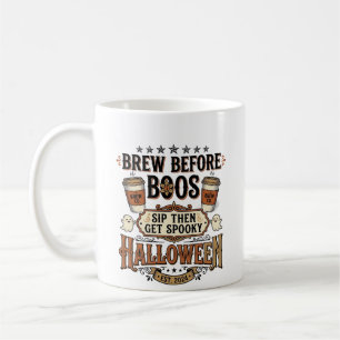 Taza De Café Camiseta de café de Halloween Brew Before Boos Vin