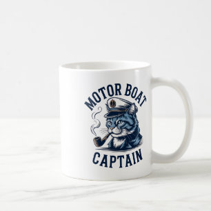 Taza De Café Camiseta de Capitán de Barco a Motor Gato Divertid