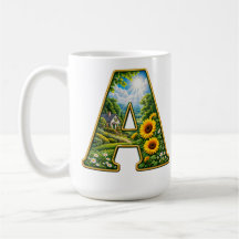 Camiseta de cottage de girasoles con letra A de or