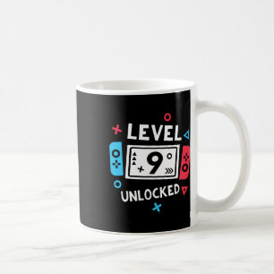 Taza De Café Camiseta de cumpleaños niño nivel 9 desbloqueado P