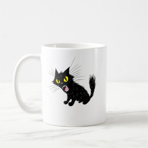 Taza De Café Camiseta de dibujos animados de gato negro enojado