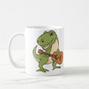 Taza De Café Camiseta de Dinosaurio Tocando Guitarra Dino Geni