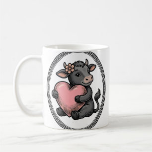 Taza De Café Camiseta de granja de grabado vintage corazón de v