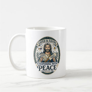 Taza De Café Camiseta de Jesús Cupón Ahorro Frugal Diseño Basad