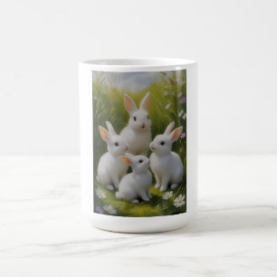Taza De Café Camiseta de mujer de conejitos blancos lindos prad