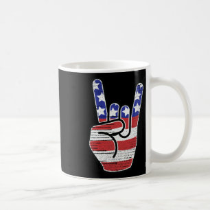 Taza De Café Camiseta de Rock N Roll bandera de EE. UU. cuernos