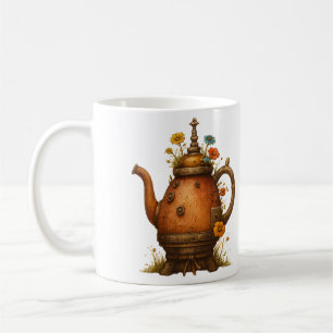Taza De Café Camiseta de tetera steampunk vintage con flores